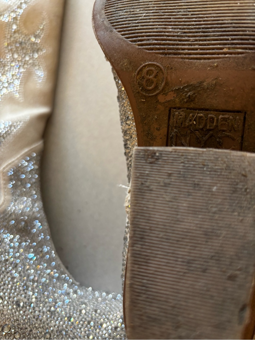 Madden NYC Embellished Cream Suede Western Tall Boots - Picture 8 of 14